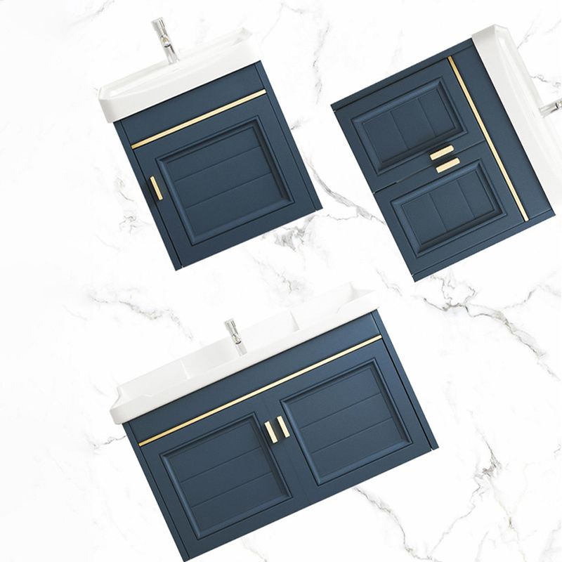 Blue Rectangle Vanity Set Metal Frame Wall-Mounted 2 Doors Mirror Single Sink Bath Vanity Clearhalo 'Bathroom Remodel & Bathroom Fixtures' 'Bathroom Vanities' 'bathroom_vanities' 'Home Improvement' 'home_improvement' 'home_improvement_bathroom_vanities' 1200x1200_d286808c-c8af-48a8-bc70-06230d652b84