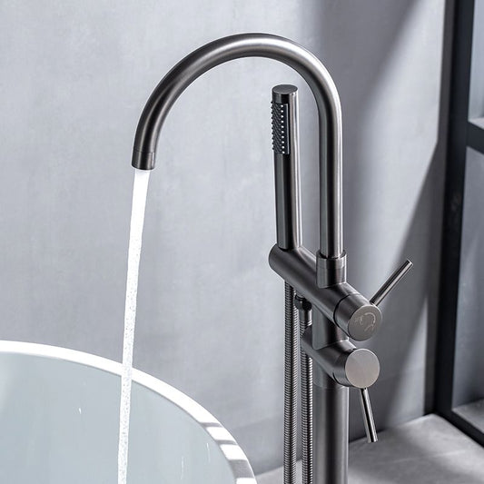 Floor Mounted Metal Freestanding Tub Filler High Arc Freestanding Faucet with Hose Clearhalo 'Bathroom Remodel & Bathroom Fixtures' 'Bathtub Faucets' 'bathtub_faucets' 'Home Improvement' 'home_improvement' 'home_improvement_bathtub_faucets' 1200x1200_d298b341-dcd6-40b4-9ea5-f861dd121154