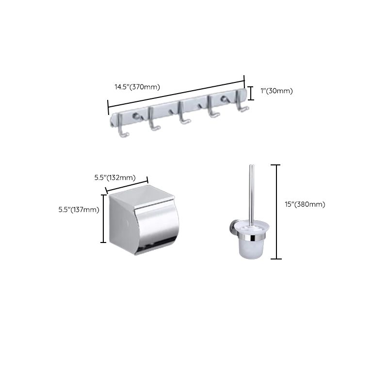 Contemporary Bathroom Accessories Hardware Set in Silver with Towel Bar Clearhalo 'Bathroom Hardware Sets' 'Bathroom Hardware' 'Bathroom Remodel & Bathroom Fixtures' 'bathroom_hardware_sets' 'Home Improvement' 'home_improvement' 'home_improvement_bathroom_hardware_sets' 1200x1200_d32cbeca-fa12-47aa-afaa-8e3ea1083141