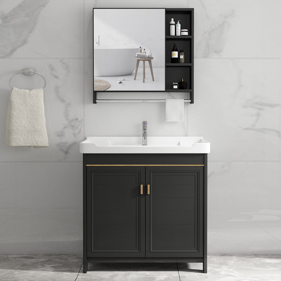 Rectangular Bathroom Vanity Single-Sink Glam Black Freestanding Vanity Set Clearhalo 'Bathroom Remodel & Bathroom Fixtures' 'Bathroom Vanities' 'bathroom_vanities' 'Home Improvement' 'home_improvement' 'home_improvement_bathroom_vanities' 1200x1200_d33a72c3-b84f-4d1d-929c-461977c01a99