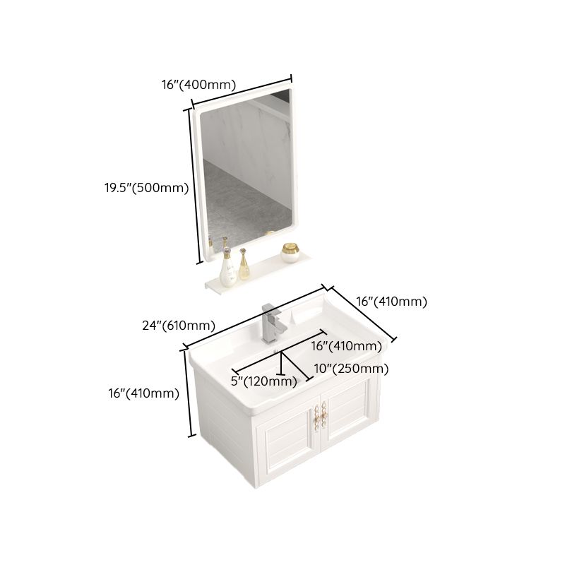 Wall Mounted Vanity Set White Storage Shelf Faucet Sink Vanity with Mirror Clearhalo 'Bathroom Remodel & Bathroom Fixtures' 'Bathroom Vanities' 'bathroom_vanities' 'Home Improvement' 'home_improvement' 'home_improvement_bathroom_vanities' 1200x1200_d3649734-eb35-4b31-a4cb-a3793e13323d