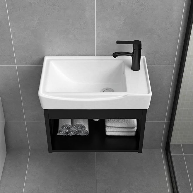 Black Bath Vanity Rectangular Single Sink Wall Mounted Metal Frame Bathroom Vanity Clearhalo 'Bathroom Remodel & Bathroom Fixtures' 'Bathroom Vanities' 'bathroom_vanities' 'Home Improvement' 'home_improvement' 'home_improvement_bathroom_vanities' 1200x1200_d3b273dd-2842-4bd6-a198-36bc43c7bbfe