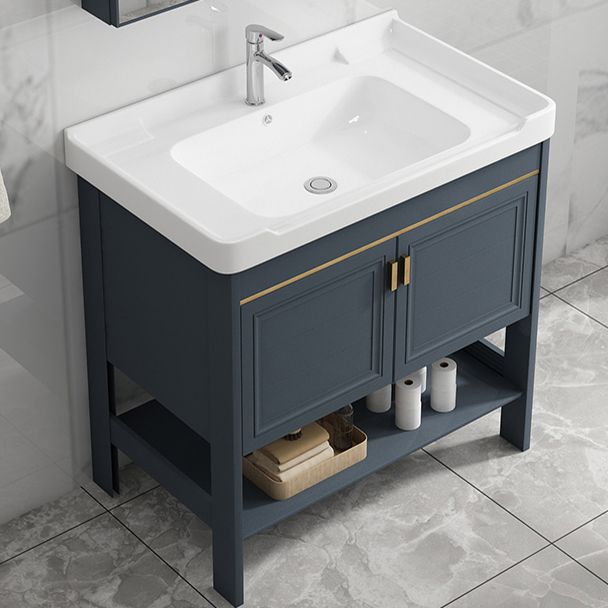 Metal Frame Vanity Shelving Included Single Sink Freestanding Bathroom Vanity Clearhalo 'Bathroom Remodel & Bathroom Fixtures' 'Bathroom Vanities' 'bathroom_vanities' 'Home Improvement' 'home_improvement' 'home_improvement_bathroom_vanities' 1200x1200_d3b97849-1492-4152-85a5-12d27af48aca