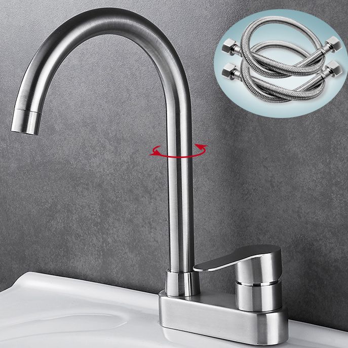 Bathroom Sink 304 Stainless Steel Center Faucet, Single Handle Bathroom Vanity Faucet Clearhalo 'bathroom_sink_faucets' 'Conjunta de Baño y Conjunta de Grifo' 'Coronamiento de Baño y Dispositivo de Baño' 'Grifo del lavabo del baño' 'Hogar' 'home_improvement' 'home_improvement_bathroom_sink_faucets' 'Mejoras para el hogar' 1200x1200_d444c832-ac18-4857-9d32-ec80643a8d3d