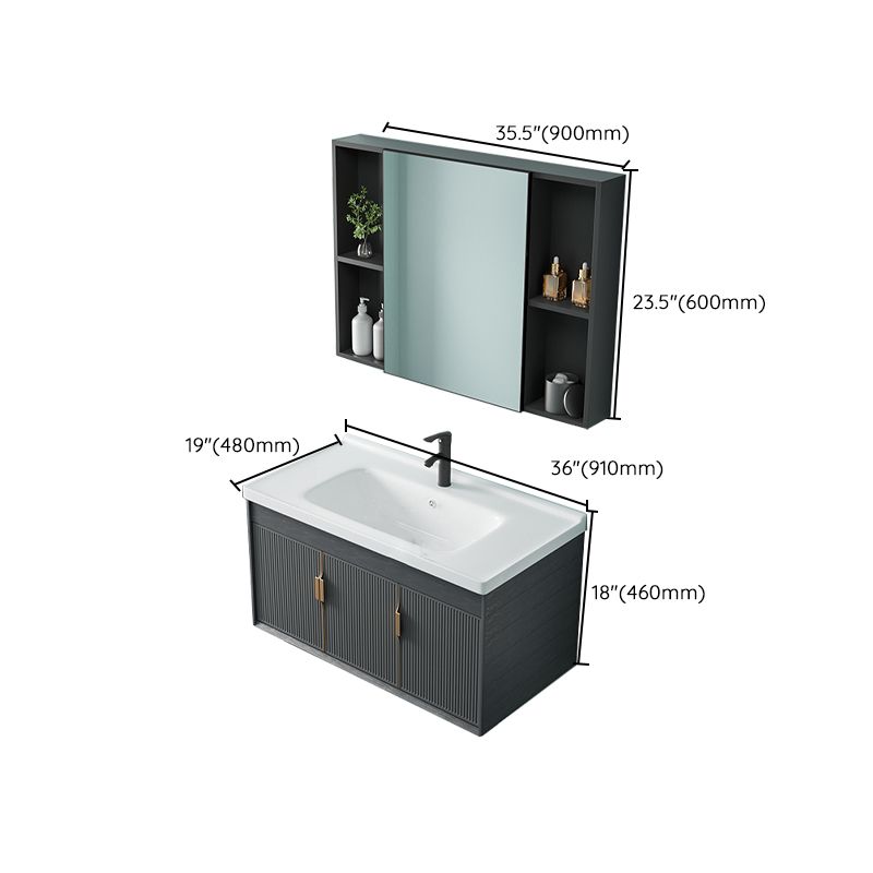 Single Sink Bathroom Vanity Modern Dark Gray Ceramic Wall Mount Vanity Set Clearhalo 'Bathroom Remodel & Bathroom Fixtures' 'Bathroom Vanities' 'bathroom_vanities' 'Home Improvement' 'home_improvement' 'home_improvement_bathroom_vanities' 1200x1200_d45c4d9b-3310-4329-9194-4f69d01b2ef0