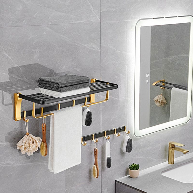 Contemporary Bathroom Accessory Set Black & Golden Bath Shelf/Towel Bar Clearhalo 'Bathroom Hardware Sets' 'Bathroom Hardware' 'Bathroom Remodel & Bathroom Fixtures' 'bathroom_hardware_sets' 'Home Improvement' 'home_improvement' 'home_improvement_bathroom_hardware_sets' 1200x1200_d45f8dca-3006-4ea0-a1e8-2bb832ff4fe4