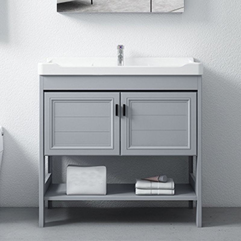 Shelving Included Vanity Grey Single Sink Mirror Freestanding Vanity with 2 Doors Clearhalo 'Bathroom Remodel & Bathroom Fixtures' 'Bathroom Vanities' 'bathroom_vanities' 'Home Improvement' 'home_improvement' 'home_improvement_bathroom_vanities' 1200x1200_d4bc628a-4dd9-4716-aa6c-83ac64685b28