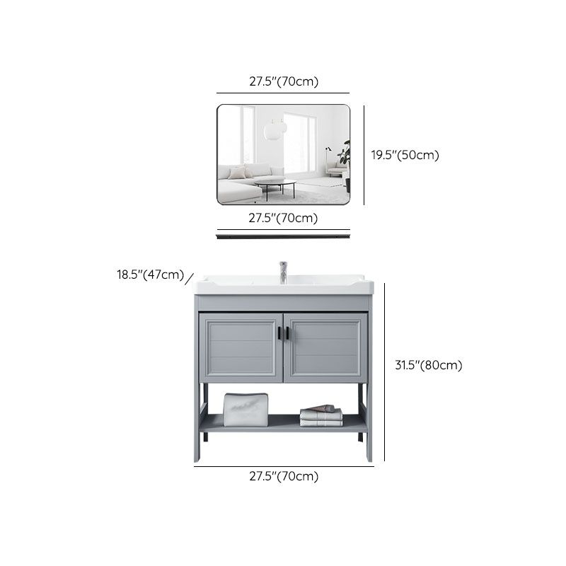 Shelving Included Bath Vanity Freestanding Grey Single Sink 2 Doors Metal Frame Vanity Clearhalo 'Bathroom Remodel & Bathroom Fixtures' 'Bathroom Vanities' 'bathroom_vanities' 'Home Improvement' 'home_improvement' 'home_improvement_bathroom_vanities' 1200x1200_d518d84f-07e2-4b88-ad00-792cf7eba830