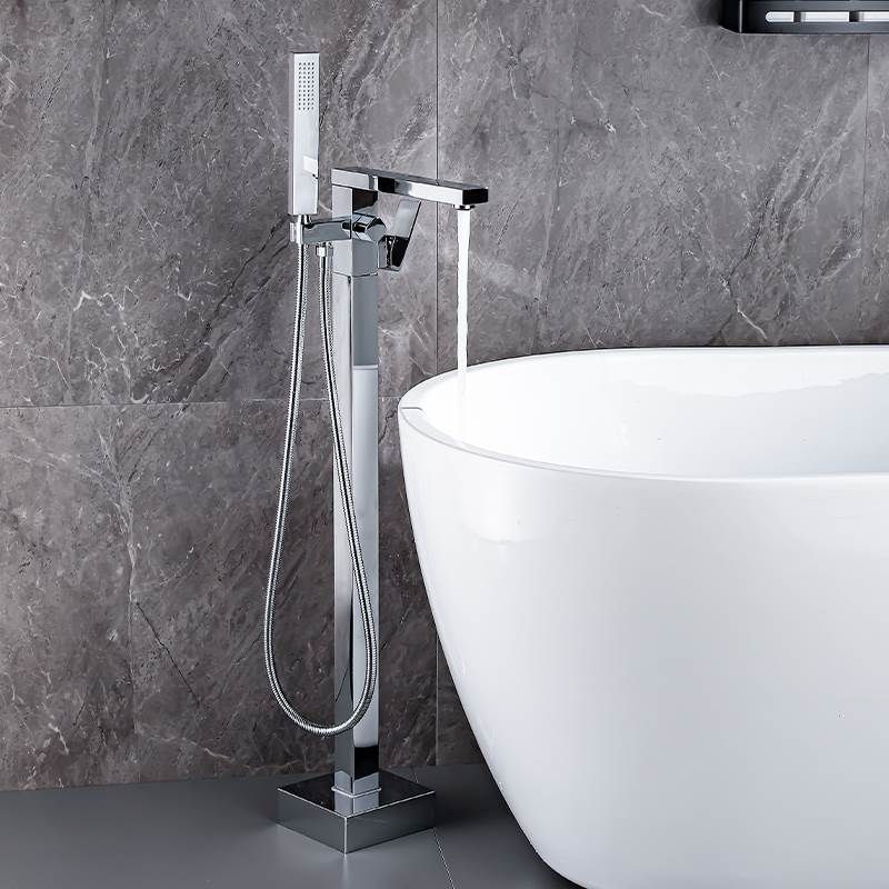 Contemporary Style Freestanding Bathtub Faucet Floor Mounted Freestanding Tub Filler Clearhalo 'Bathroom Remodel & Bathroom Fixtures' 'Bathtub Faucets' 'bathtub_faucets' 'Home Improvement' 'home_improvement' 'home_improvement_bathtub_faucets' 1200x1200_d546ffb2-3580-4832-aa0a-d1df408aae15