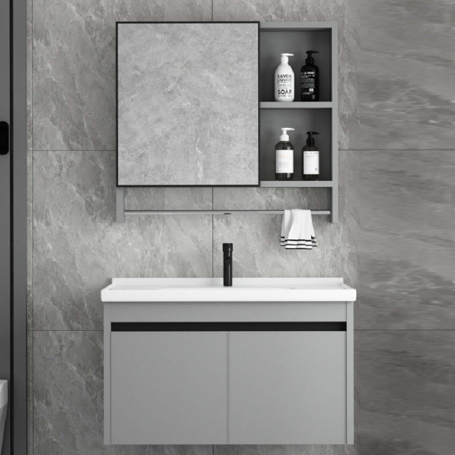 Wall Mount Bathroom Vanity Modern Gray Metal Frame Single Rectangular Vanity Set Clearhalo 'Bathroom Remodel & Bathroom Fixtures' 'Bathroom Vanities' 'bathroom_vanities' 'Home Improvement' 'home_improvement' 'home_improvement_bathroom_vanities' 1200x1200_d54ab345-8248-4fa0-b4ae-21534bbcb915