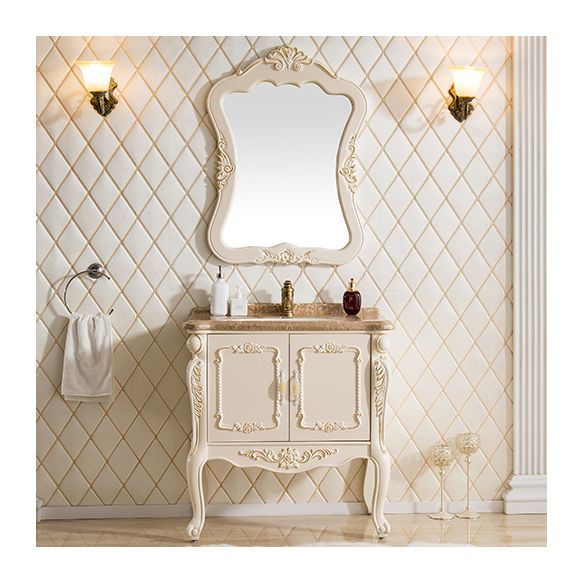 Mirror Vanity White 2 Doors Freestanding PVC Frame Oval Single Sink Bathroom Vanity Clearhalo 'Bathroom Remodel & Bathroom Fixtures' 'Bathroom Vanities' 'bathroom_vanities' 'Home Improvement' 'home_improvement' 'home_improvement_bathroom_vanities' 1200x1200_d5615f6d-9e56-498f-aafb-06fd14dcbe97