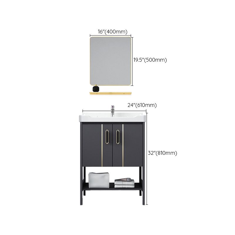 Single Sink Vanity Shelving Included Metal Frame 2 Doors Freestanding Modern Vanity Clearhalo 'Bathroom Remodel & Bathroom Fixtures' 'Bathroom Vanities' 'bathroom_vanities' 'Home Improvement' 'home_improvement' 'home_improvement_bathroom_vanities' 1200x1200_d62ede0f-1f5a-4872-a950-5c917d28c73f