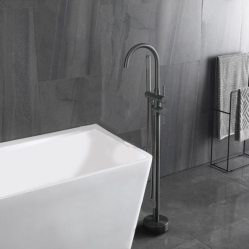 Modern Style Freestanding Tub Filler Floor Mount Freestanding Tub Filler with Hand Shower Clearhalo 'Bathroom Remodel & Bathroom Fixtures' 'Bathtub Faucets' 'bathtub_faucets' 'Home Improvement' 'home_improvement' 'home_improvement_bathtub_faucets' 1200x1200_d65b0611-f404-4446-be27-2c4416891001