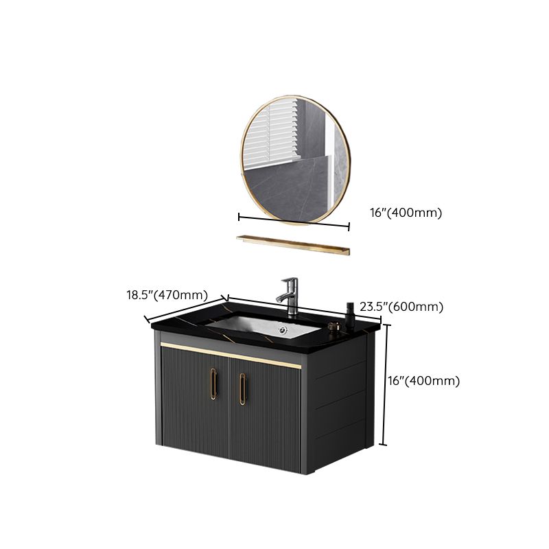 Glam Single-Sink Bathroom Vanity Dark Black Ceramic Rectangular Vanity Set Clearhalo 'Bathroom Remodel & Bathroom Fixtures' 'Bathroom Vanities' 'bathroom_vanities' 'Home Improvement' 'home_improvement' 'home_improvement_bathroom_vanities' 1200x1200_d6ad2c03-3df4-4ade-bbb7-e423c95dc98a