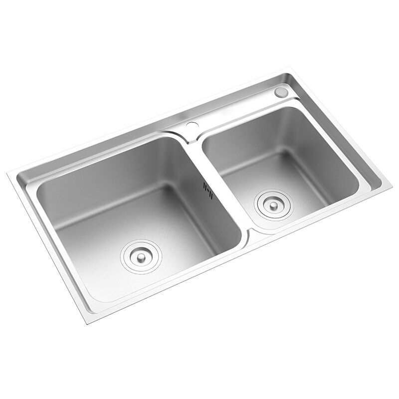 Rectangle 1 Holes Kitchen Sink Stainless Steel Double Basin Sink Clearhalo 'Home Improvement' 'home_improvement' 'home_improvement_kitchen_sinks' 'Kitchen Remodel & Kitchen Fixtures' 'Kitchen Sinks & Faucet Components' 'Kitchen Sinks' 'kitchen_sinks' 1200x1200_d6c6bbb2-110f-4760-ab30-f510c1408f43
