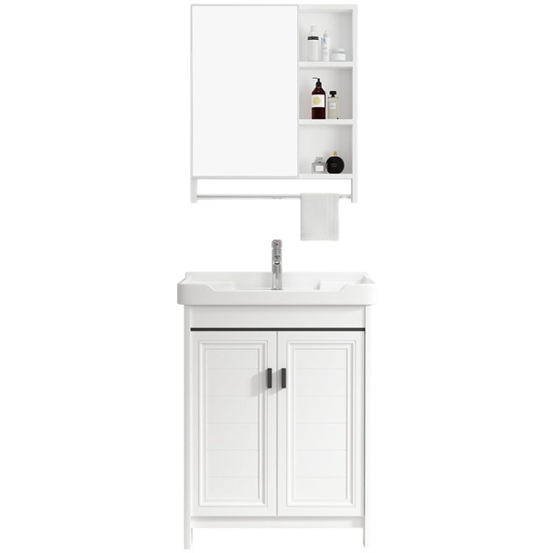 Modern Rectangular Bath Vanity White Ceramic Single Freestanding Sink Vanity Clearhalo 'Bathroom Remodel & Bathroom Fixtures' 'Bathroom Vanities' 'bathroom_vanities' 'Home Improvement' 'home_improvement' 'home_improvement_bathroom_vanities' 1200x1200_d6cf51dc-4882-4c3e-a9cc-3decf87cbbec