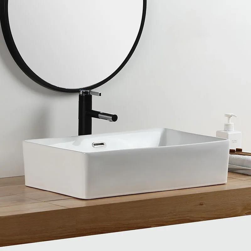 Modern Bathroom Sink Porcelain Rectangular with Pop-Up Drain and Overflow Vessel Sink Clearhalo 'Bathroom Remodel & Bathroom Fixtures' 'Bathroom Sinks & Faucet Components' 'Bathroom Sinks' 'bathroom_sink' 'Home Improvement' 'home_improvement' 'home_improvement_bathroom_sink' 1200x1200_d77c5f7d-cc92-41b6-b18a-0afd10a0ddb9