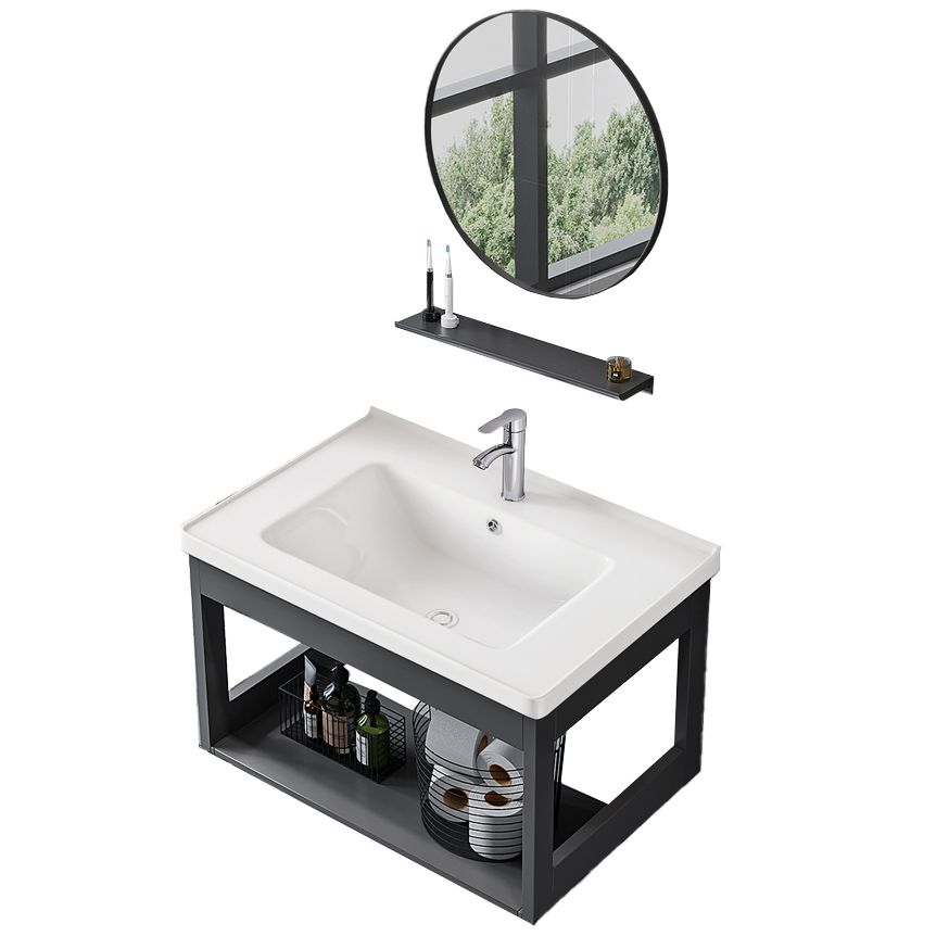 Bathroom Vanity Set Wall Mounted Storage Shelf Ceramic Sink Mirror Vanity Sink with Faucet Clearhalo 'Bathroom Remodel & Bathroom Fixtures' 'Bathroom Vanities' 'bathroom_vanities' 'Home Improvement' 'home_improvement' 'home_improvement_bathroom_vanities' 1200x1200_d7c9f9f3-871d-4571-8aa4-a534a073c29b