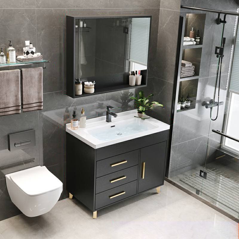 Single-Sink Black Solid Wood Modern Open Console with Sink Set Clearhalo 'Bathroom Remodel & Bathroom Fixtures' 'Bathroom Vanities' 'bathroom_vanities' 'Home Improvement' 'home_improvement' 'home_improvement_bathroom_vanities' 1200x1200_d7cb02c6-c99f-4fec-a6a6-52098062f108