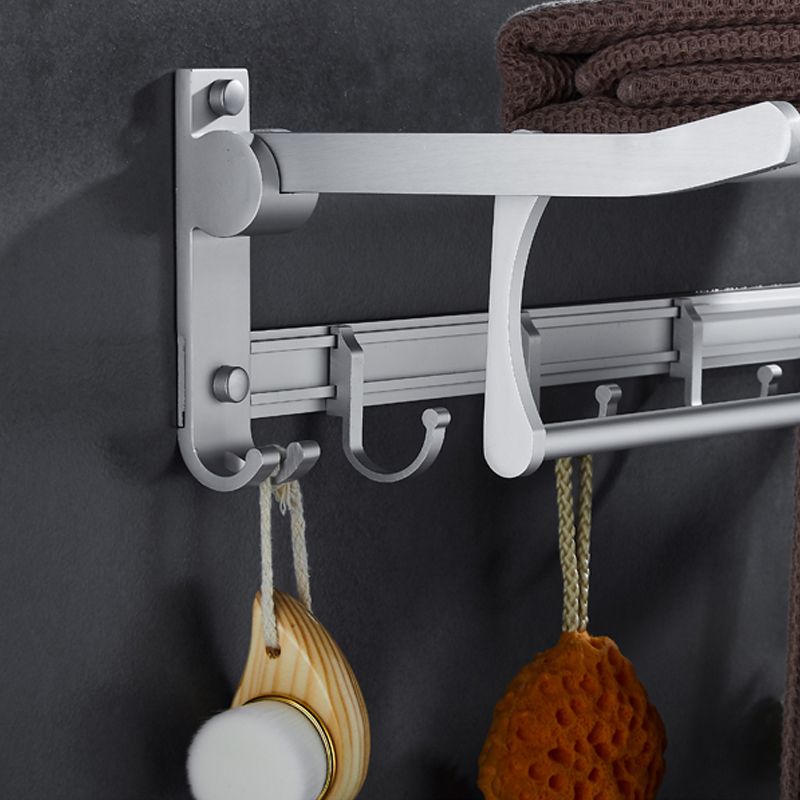 Silver Modern Bathroom Accessory Set with Bath Shelf/Towel Bar & Robe Hooks Clearhalo 'Bathroom Hardware Sets' 'Bathroom Hardware' 'Bathroom Remodel & Bathroom Fixtures' 'bathroom_hardware_sets' 'Home Improvement' 'home_improvement' 'home_improvement_bathroom_hardware_sets' 1200x1200_d7ceb074-c9f3-4cd8-acd9-9092add161ff