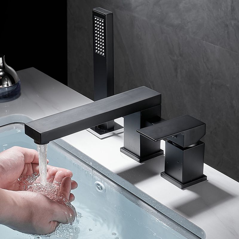 Modern Wall Mounted Metal Tub Filler 3 Holes Swivel Tub Filler Trim Clearhalo 'Bathroom Remodel & Bathroom Fixtures' 'Bathtub Faucets' 'bathtub_faucets' 'Home Improvement' 'home_improvement' 'home_improvement_bathtub_faucets' 1200x1200_d7e176ae-5b74-49f8-9757-32bdf700b1b7