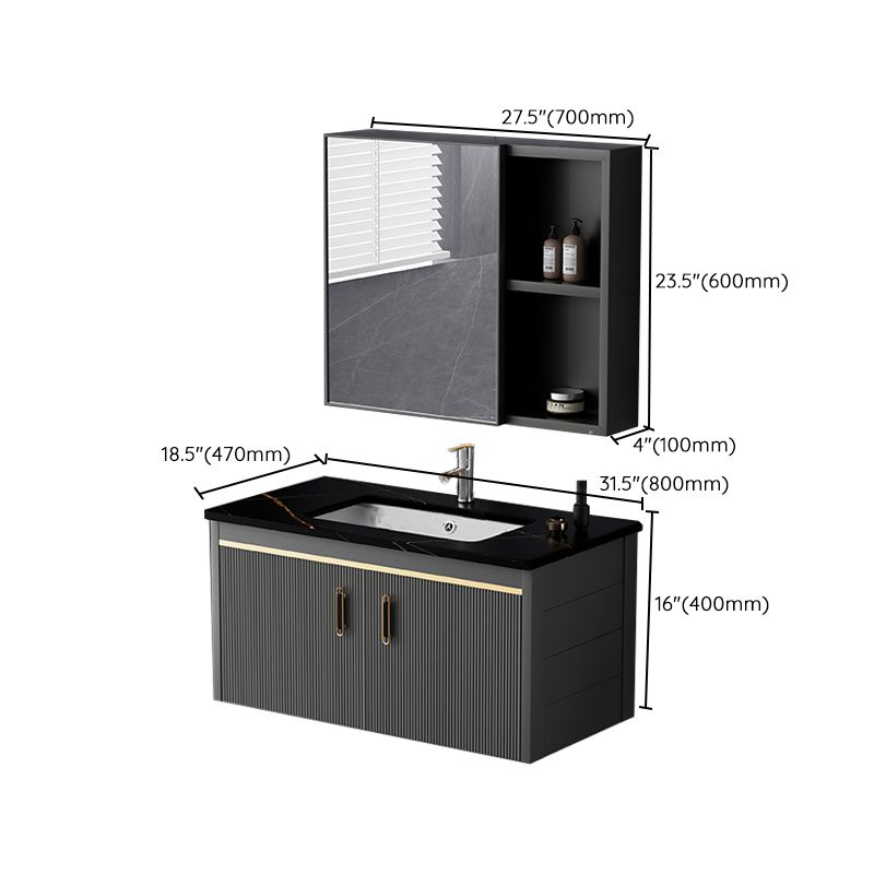 Glam Single-Sink Bathroom Vanity Dark Black Ceramic Rectangular Vanity Set Clearhalo 'Bathroom Remodel & Bathroom Fixtures' 'Bathroom Vanities' 'bathroom_vanities' 'Home Improvement' 'home_improvement' 'home_improvement_bathroom_vanities' 1200x1200_d7fd8e6a-bf01-43c6-83aa-9ea53cb679ab