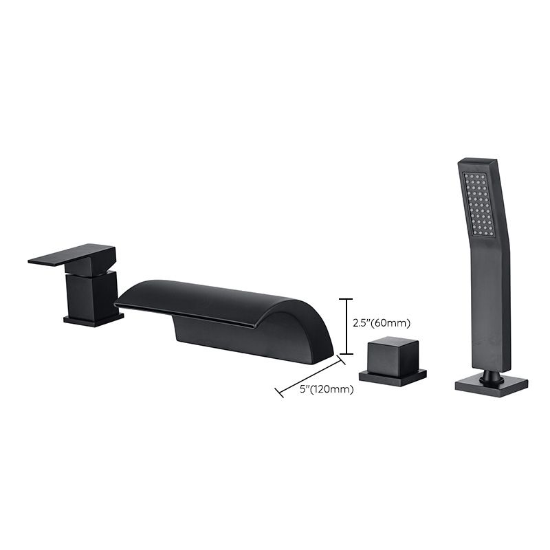 Modern Waterfall Tub Spout 2 Handles Deck Mount Roman Tub Faucet in Black and Chrome Clearhalo 'Bathroom Remodel & Bathroom Fixtures' 'Bathtub Faucets' 'bathtub_faucets' 'Home Improvement' 'home_improvement' 'home_improvement_bathtub_faucets' 1200x1200_d821bf6d-a093-4794-b9d8-1c9fb1cf2073