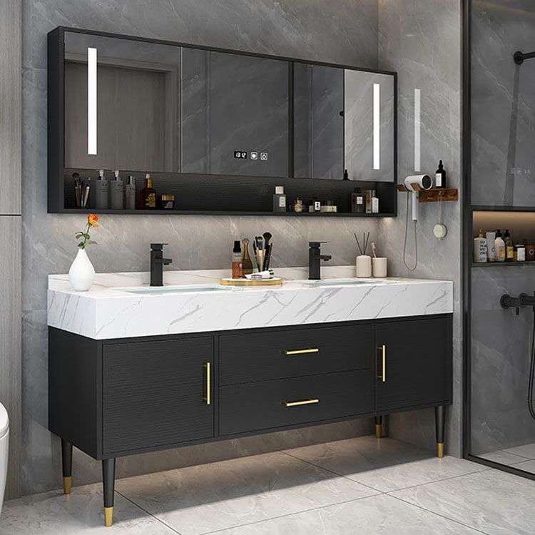 Modern Freestanding Sink Vanity with Mirror Doors Drawers for Bathroom Clearhalo 'Bathroom Remodel & Bathroom Fixtures' 'Bathroom Vanities' 'bathroom_vanities' 'Home Improvement' 'home_improvement' 'home_improvement_bathroom_vanities' 1200x1200_d890ff9a-6c94-4b7c-a6fb-c6a19d8b59f7