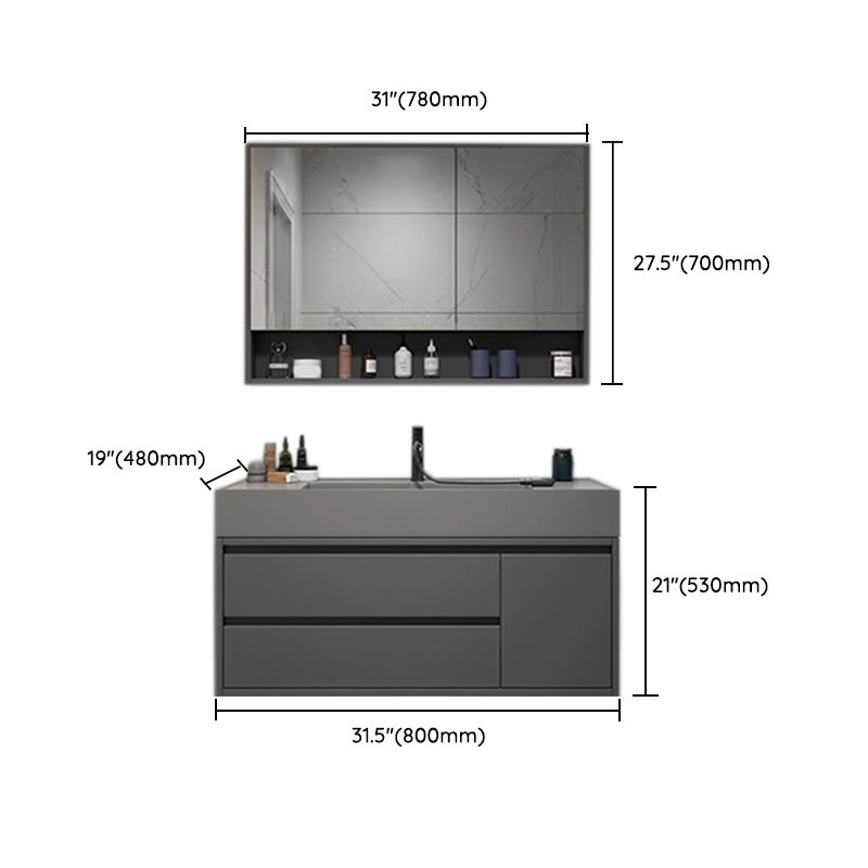 2 Drawers Bathroom Vanity Single Sink Wood Frame Mirror Soft Close Door in Grey Clearhalo 'Bathroom Remodel & Bathroom Fixtures' 'Bathroom Vanities' 'bathroom_vanities' 'Home Improvement' 'home_improvement' 'home_improvement_bathroom_vanities' 1200x1200_d970de25-b9d5-4731-b406-ab077c017396