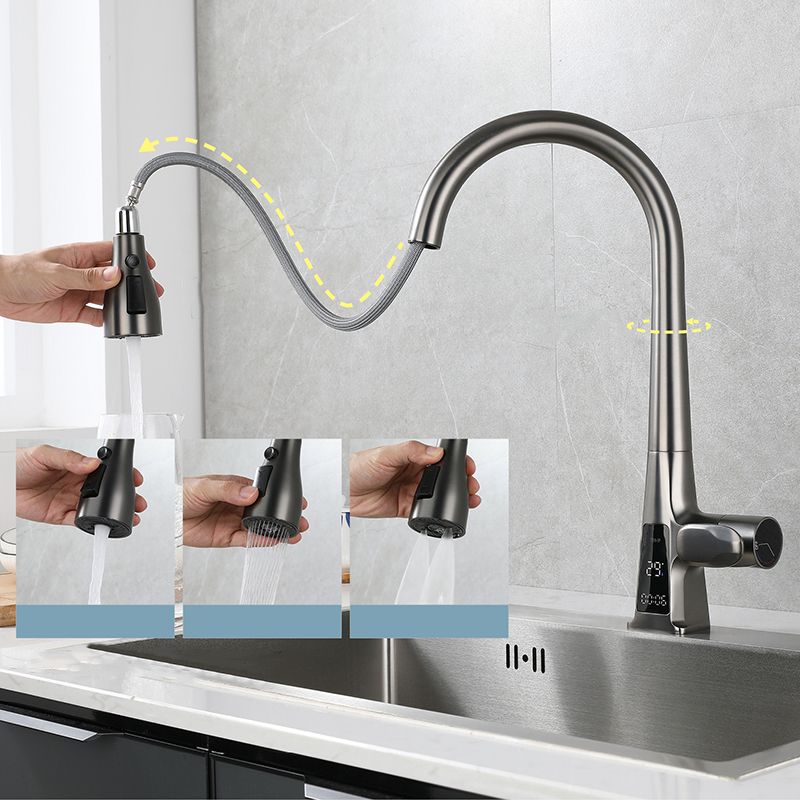 Modern Style Kitchen Faucet Gooseneck Copper Knob Handle Kitchen Faucet Clearhalo 'Home Improvement' 'home_improvement' 'home_improvement_kitchen_faucets' 'Kitchen Faucets' 'Kitchen Remodel & Kitchen Fixtures' 'Kitchen Sinks & Faucet Components' 'kitchen_faucets' 1200x1200_d98b9100-3d6c-49d0-ab65-e8d967e93ff9