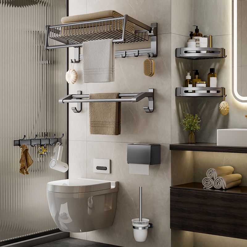 Modern Grey Bathroom Set Paper Holder Bath Shelf Bathroom Hardware Set Clearhalo 'Bathroom Hardware Sets' 'Bathroom Hardware' 'Bathroom Remodel & Bathroom Fixtures' 'bathroom_hardware_sets' 'Home Improvement' 'home_improvement' 'home_improvement_bathroom_hardware_sets' 1200x1200_d9907e70-452f-405e-af87-de2c27f1e225