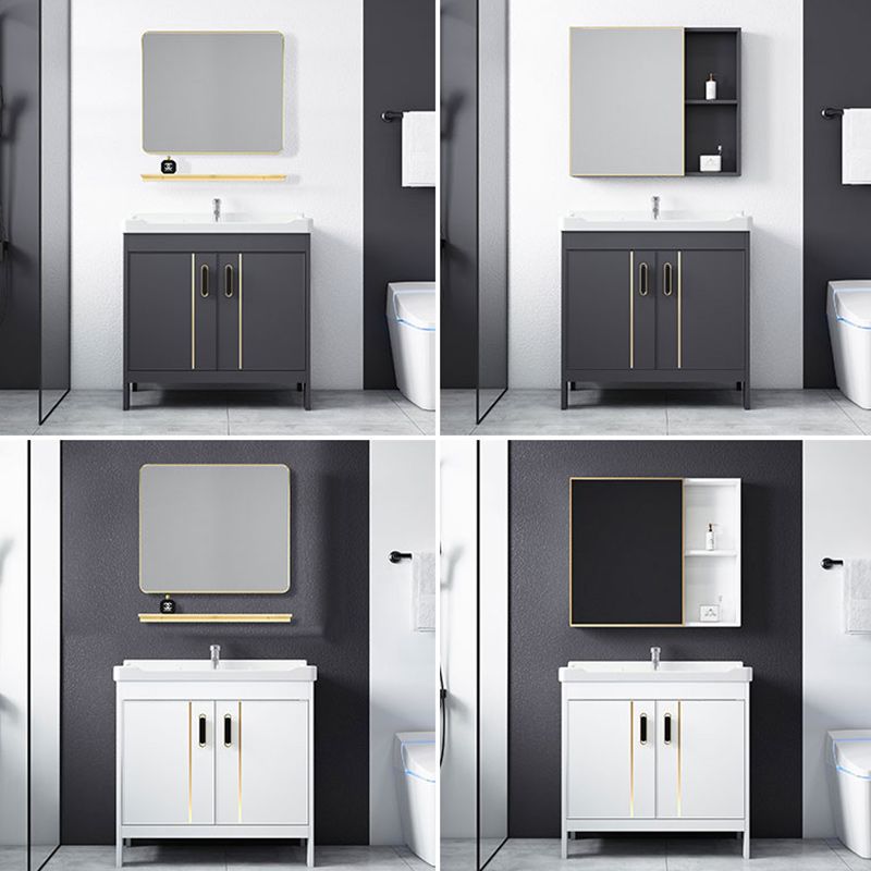 Metal Bathroom Vanity Set 2 Doors Freestanding Rectangle Single Sink Bathroom with Mirror Clearhalo 'Bathroom Remodel & Bathroom Fixtures' 'Bathroom Vanities' 'bathroom_vanities' 'Home Improvement' 'home_improvement' 'home_improvement_bathroom_vanities' 1200x1200_d9bd8573-b237-40db-a35e-e30661ebe656