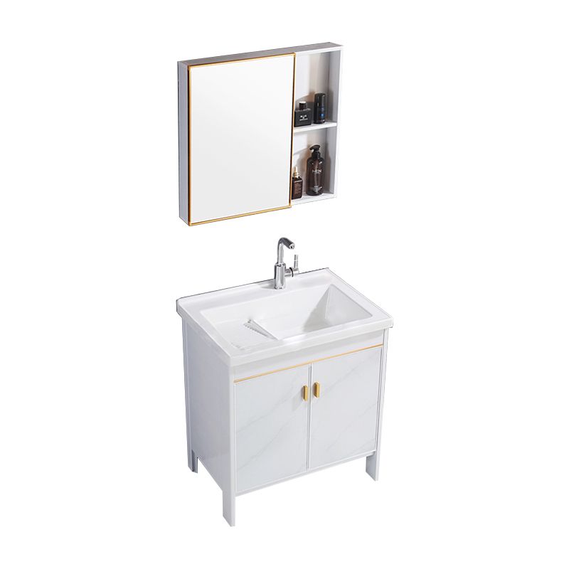 Freestanding White Vanity Rectangular Metal Frame Mirror Single Sink Bath Vanity with Door Clearhalo 'Bathroom Remodel & Bathroom Fixtures' 'Bathroom Vanities' 'bathroom_vanities' 'Home Improvement' 'home_improvement' 'home_improvement_bathroom_vanities' 1200x1200_d9c7de96-6984-428f-bcaa-53c679d8a958