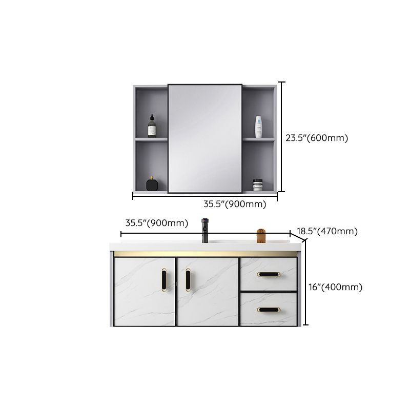 White Bath Vanity Single Sink Wall Mounted Faucet Drawers Metal Frame Vanity with Mirror Clearhalo 'Bathroom Remodel & Bathroom Fixtures' 'Bathroom Vanities' 'bathroom_vanities' 'Home Improvement' 'home_improvement' 'home_improvement_bathroom_vanities' 1200x1200_daca53e0-a6eb-42fb-aa56-d20bd0dd3a78