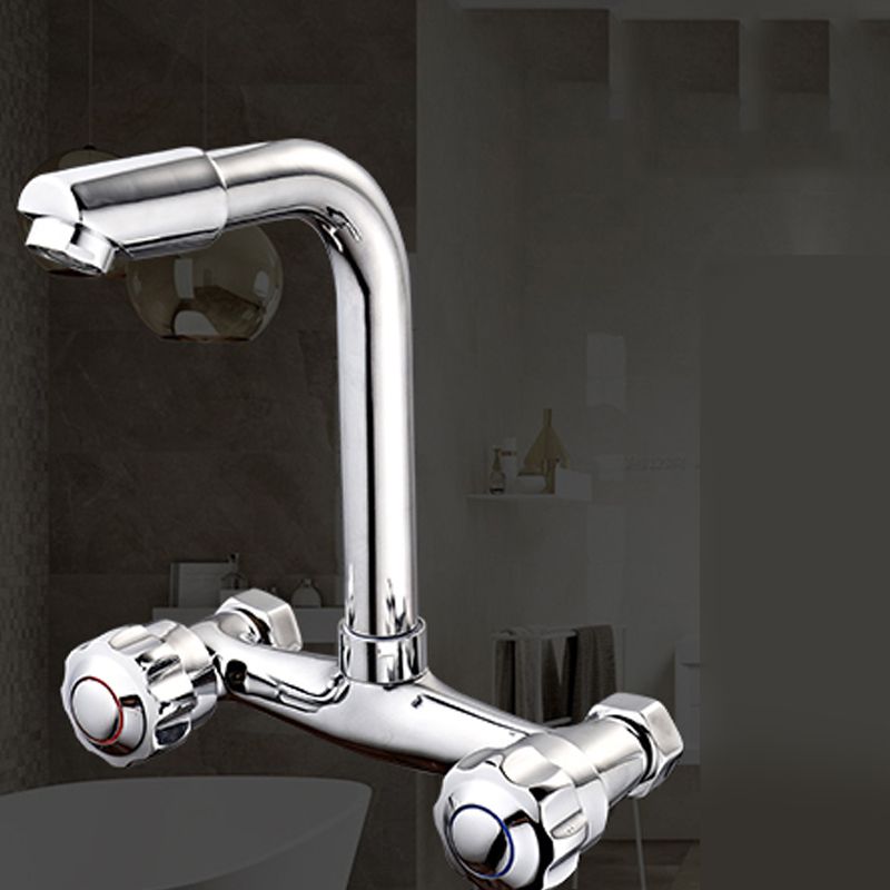 Wall Mounted Two Handles Kitchen Faucet Bronze Faucet in Chrome Clearhalo 'Home Improvement' 'home_improvement' 'home_improvement_kitchen_faucets' 'Kitchen Faucets' 'Kitchen Remodel & Kitchen Fixtures' 'Kitchen Sinks & Faucet Components' 'kitchen_faucets' 1200x1200_dad6724b-708f-4188-8f48-6e0d0c22abd7