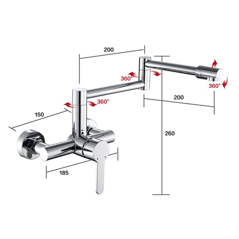 Modern Wall Mounted Pot Filler Faucet in Chrome Kitchen Faucet with Single Level Clearhalo 'Home Improvement' 'home_improvement' 'home_improvement_kitchen_faucets' 'Kitchen Faucets' 'Kitchen Remodel & Kitchen Fixtures' 'Kitchen Sinks & Faucet Components' 'kitchen_faucets' 1200x1200_dafe6786-2946-4382-9211-ed8c340fb147