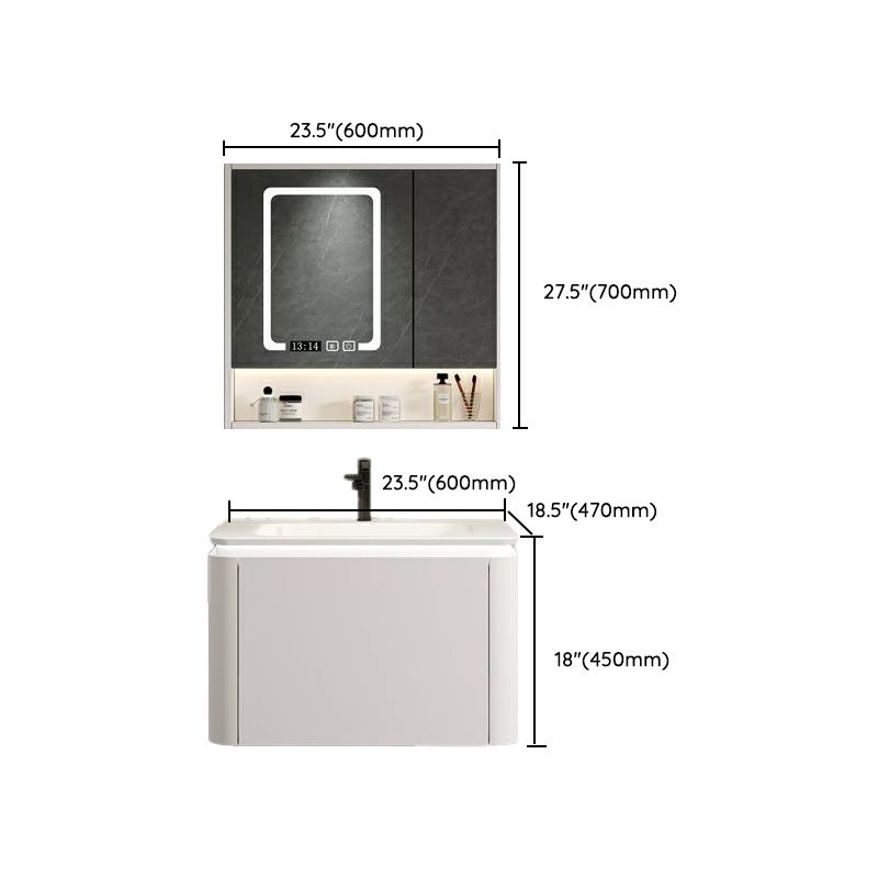 Wall Mounted Bathroom Vanity Mirror Drawer Single Sink Wood Rectangular in White Clearhalo 'Bathroom Remodel & Bathroom Fixtures' 'Bathroom Vanities' 'bathroom_vanities' 'Home Improvement' 'home_improvement' 'home_improvement_bathroom_vanities' 1200x1200_db4fd79f-2899-4a52-a40e-5d649c753b5f