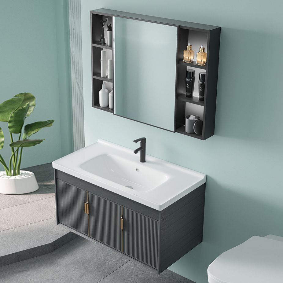 Single Sink Bathroom Vanity Modern Dark Gray Ceramic Wall Mount Vanity Set Clearhalo 'Bathroom Remodel & Bathroom Fixtures' 'Bathroom Vanities' 'bathroom_vanities' 'Home Improvement' 'home_improvement' 'home_improvement_bathroom_vanities' 1200x1200_dbb3465c-10af-43ef-a489-484ee1ff4340