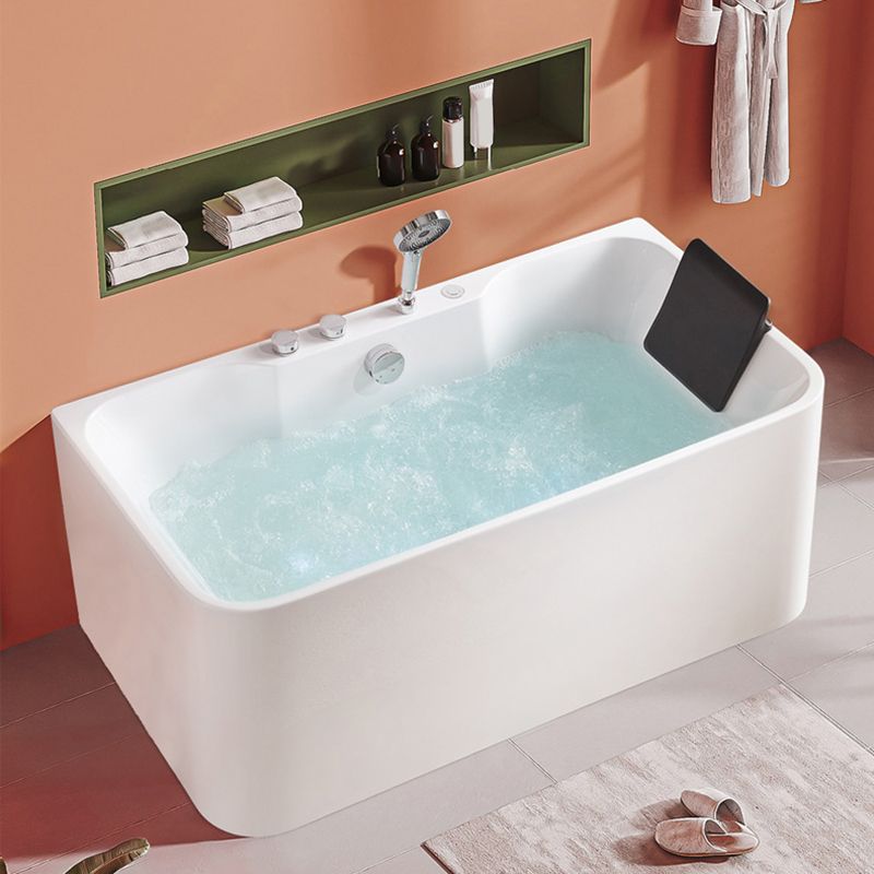 Modern White Rectangle Bathtub Acrylic Back to Wall with Drain Bath Tub Clearhalo 'Bathroom Remodel & Bathroom Fixtures' 'Bathtubs' 'Home Improvement' 'home_improvement' 'home_improvement_bathtubs' 'Showers & Bathtubs' 1200x1200_dc617bf2-a573-4051-bf87-90d5f0dea090