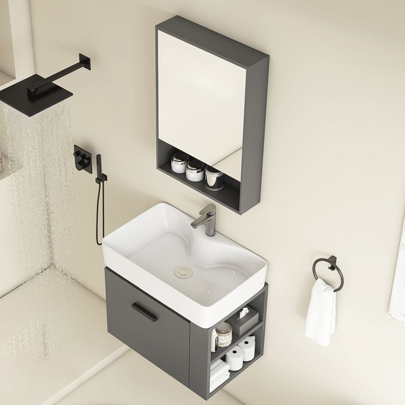 Single Sink Bathroom Vanity Modern White Ceramic Rectangular Vanity Set Clearhalo 'Bathroom Remodel & Bathroom Fixtures' 'Bathroom Vanities' 'bathroom_vanities' 'Home Improvement' 'home_improvement' 'home_improvement_bathroom_vanities' 1200x1200_dda3eb18-6038-41cb-b6c0-f2c8df186ef7