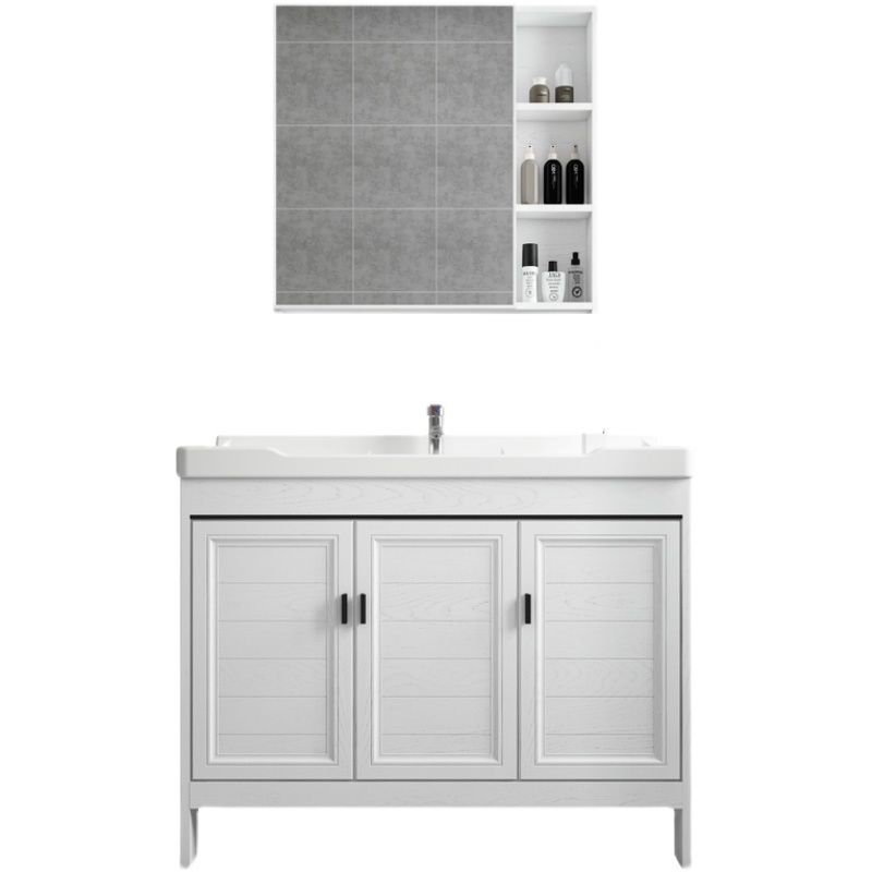 Freestanding Modern Vanity White Metal Frame Rectangular Sink Vanity Clearhalo 'Bathroom Remodel & Bathroom Fixtures' 'Bathroom Vanities' 'bathroom_vanities' 'Home Improvement' 'home_improvement' 'home_improvement_bathroom_vanities' 1200x1200_ddc39d6d-a4a2-4241-aa4b-1d9e003716b1