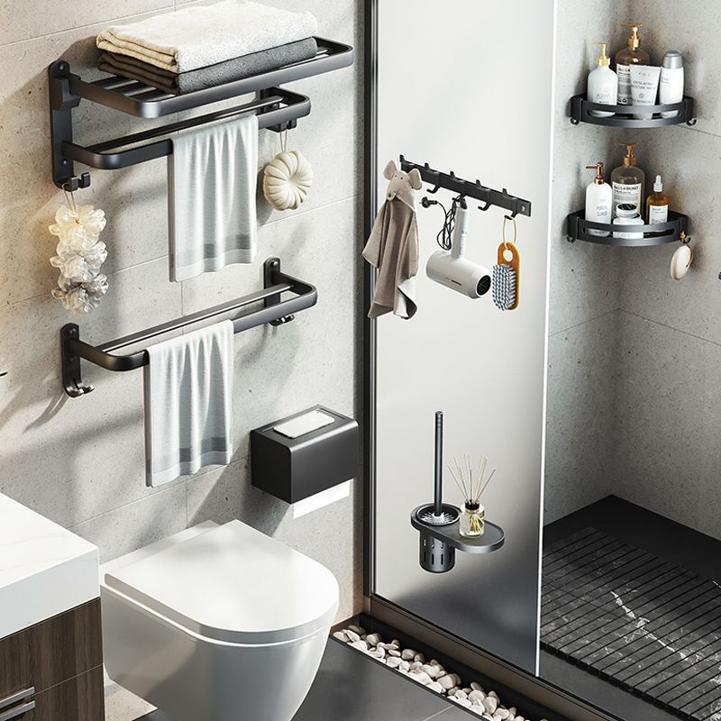 Contemporary Black Finish Bathroom Accessory Set with Bath Shelf/Towel Bar Clearhalo 'Bathroom Hardware Sets' 'Bathroom Hardware' 'Bathroom Remodel & Bathroom Fixtures' 'bathroom_hardware_sets' 'Home Improvement' 'home_improvement' 'home_improvement_bathroom_hardware_sets' 1200x1200_deb46a11-0fbb-46b0-a823-c5fe9f6da1f9