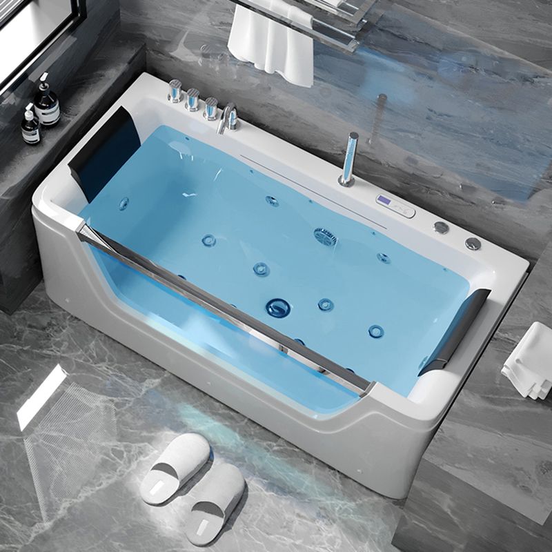 Modern Rectangle Acrylic Bathtub Back to Wall with Massage Device and Drain Bath Tub Clearhalo 'Bathroom Remodel & Bathroom Fixtures' 'Bathtubs' 'Home Improvement' 'home_improvement' 'home_improvement_bathtubs' 'Showers & Bathtubs' 1200x1200_decaf530-4da4-483d-891a-f8b71bdb255b