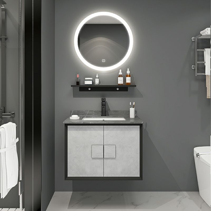 Modern Wall Mount Stone Bathroom Vanity Set with Doors Mirror Clearhalo 'Bathroom Remodel & Bathroom Fixtures' 'Bathroom Vanities' 'bathroom_vanities' 'Home Improvement' 'home_improvement' 'home_improvement_bathroom_vanities' 1200x1200_deea4331-19f1-46eb-8b62-538fd5d094b4