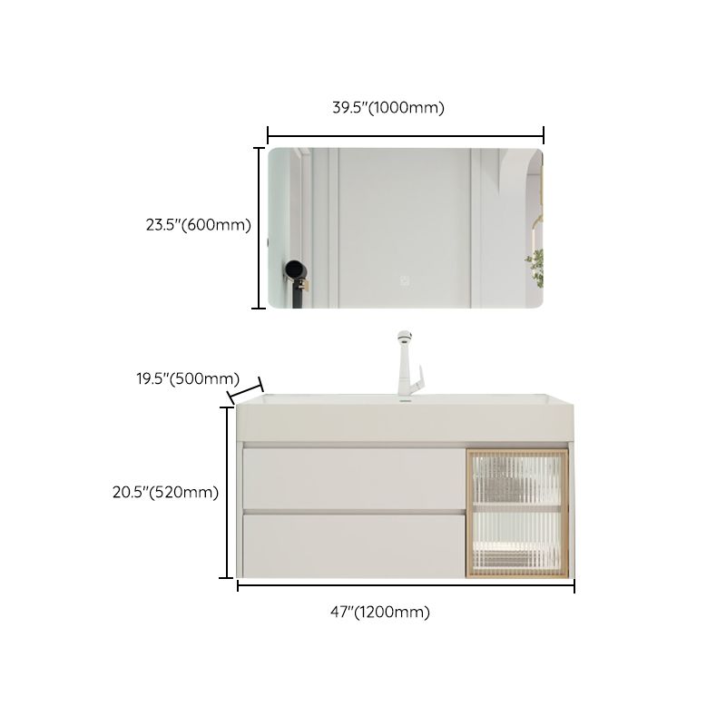 White Bathroom Vanity Mirror Rectangle Single Sink Wall Mount 2 Drawers Vanity with Door Clearhalo 'Bathroom Remodel & Bathroom Fixtures' 'Bathroom Vanities' 'bathroom_vanities' 'Home Improvement' 'home_improvement' 'home_improvement_bathroom_vanities' 1200x1200_df0999e7-b7f2-43ea-a6c0-71adc0c34c72