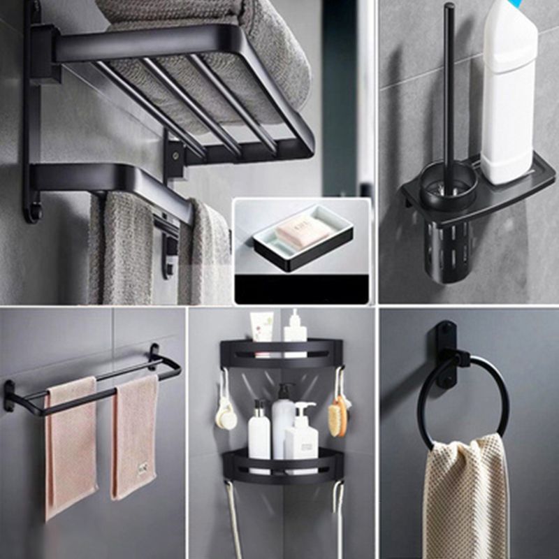 Modern Bathroom Accessory Set Towel Bar Black Soap Dish Bath Hardware Set Clearhalo 'Bathroom Hardware Sets' 'Bathroom Hardware' 'Bathroom Remodel & Bathroom Fixtures' 'bathroom_hardware_sets' 'Home Improvement' 'home_improvement' 'home_improvement_bathroom_hardware_sets' 1200x1200_df1b9f76-2a5a-4db6-a990-7d29b02b6e30