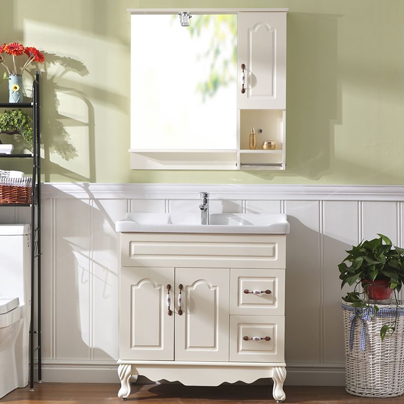 Freestanding Bathroom Vanity Single Sink White Mirror 2 Doors Vanity with Drawers Clearhalo 'Bathroom Remodel & Bathroom Fixtures' 'Bathroom Vanities' 'bathroom_vanities' 'Home Improvement' 'home_improvement' 'home_improvement_bathroom_vanities' 1200x1200_df3161ea-5b12-4663-ae61-016285af423a