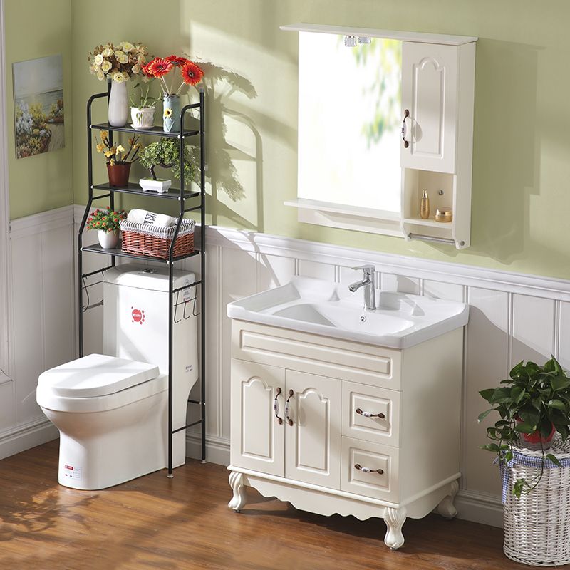 Freestanding Bathroom Vanity Single Sink White Mirror 2 Doors Vanity with Drawers Clearhalo 'Bathroom Remodel & Bathroom Fixtures' 'Bathroom Vanities' 'bathroom_vanities' 'Home Improvement' 'home_improvement' 'home_improvement_bathroom_vanities' 1200x1200_df3b3a84-1131-4fe0-a03f-771aa63837a7