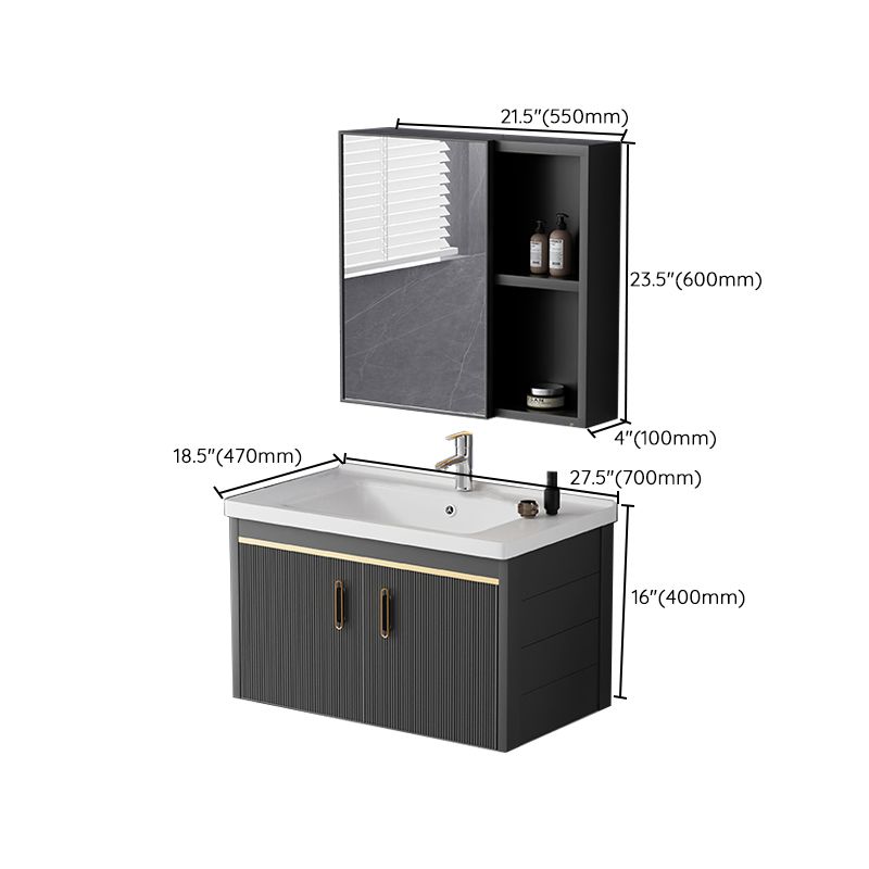 Glam Single-Sink Bathroom Vanity Dark Black Ceramic Rectangular Vanity Set Clearhalo 'Bathroom Remodel & Bathroom Fixtures' 'Bathroom Vanities' 'bathroom_vanities' 'Home Improvement' 'home_improvement' 'home_improvement_bathroom_vanities' 1200x1200_df43e57d-1961-4f72-b350-e884a5efcba5