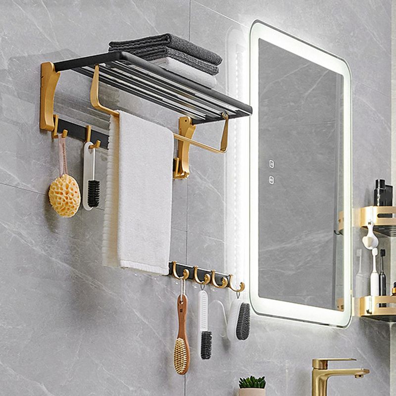 Contemporary Bathroom Accessory Set Black & Golden Bath Shelf/Towel Bar Clearhalo 'Bathroom Hardware Sets' 'Bathroom Hardware' 'Bathroom Remodel & Bathroom Fixtures' 'bathroom_hardware_sets' 'Home Improvement' 'home_improvement' 'home_improvement_bathroom_hardware_sets' 1200x1200_df6d2f68-1d5c-494f-b36a-3359693c7a25